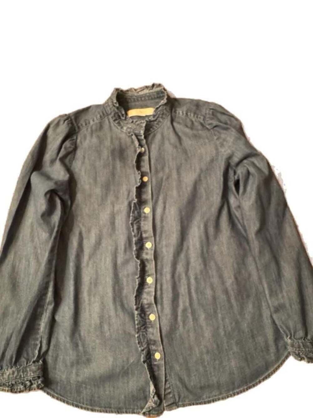 LOFT Petite Women's Chambray Denim Ruffle Collar Button-Up Shirt

H995